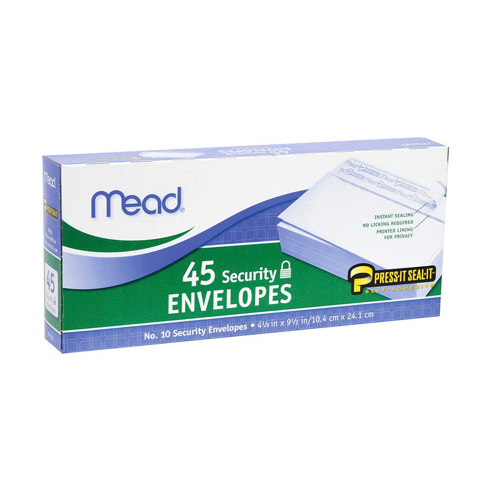 Mead #10 Press-It Seal-It Security Envelopes, White, 4 1/4" x 9 1/8", 45 Ea
